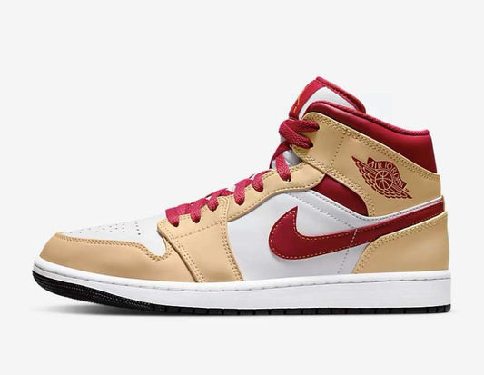 Jordan 1 Mid Light Curry Cardinal